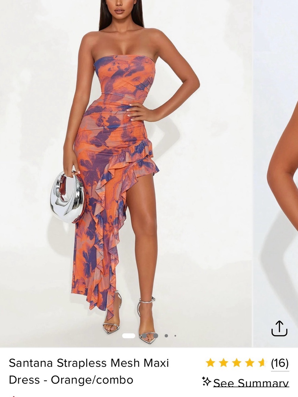 Strapless Ruffled Mesh Maxi Dress